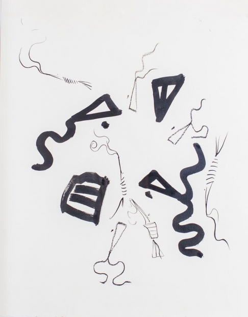 Cut Up Shrimp by Leroy Miranda Jr. | Ink on Stonehenge archival linen. Framed with raw Maple. Cut Up Shrimp